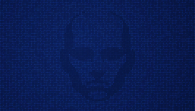 Human face made of binary code on dark digital background