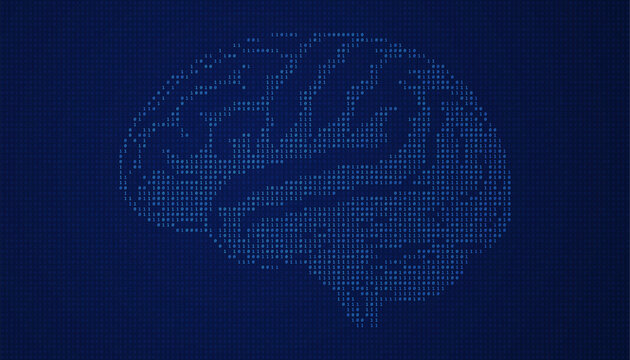 Digital brain made of binary digits on tech background