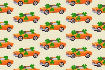 St patrick's day shamrock decorated orange car pattern