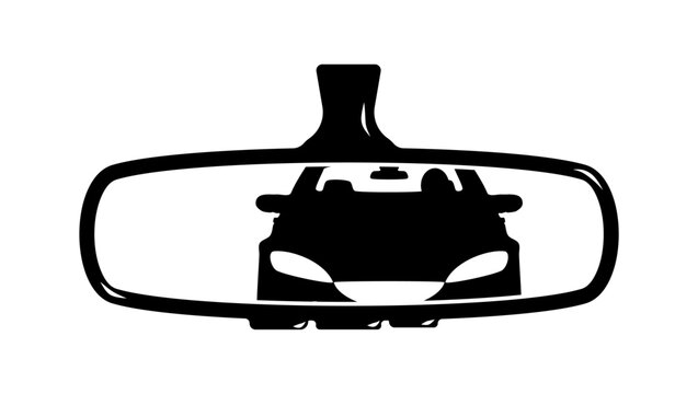 small car in the rearview mirror, black isolated silhouette