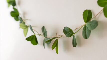 Lucky four leaf clover on st patrick's day with green leaves and shamrock decoration