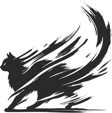 Abstract black cat silhouette with dynamic brushstroke effect