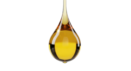 Golden liquid drop with reflections against black background yellow
