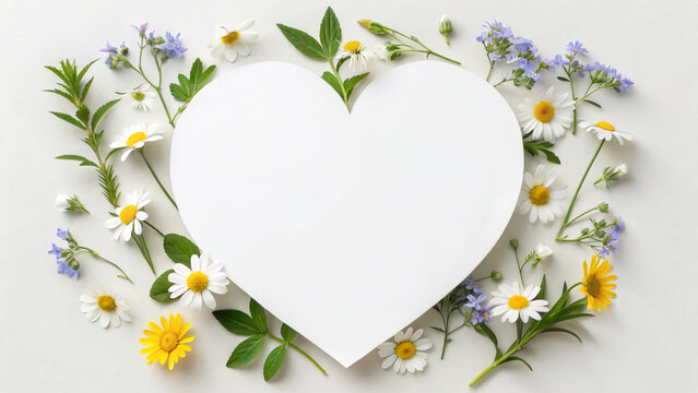 Floral design featuring a heart shape with various flowers arranged around it during bright daylight - Powered by Adobe