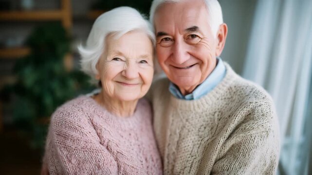 318Cropped intimate view of senior couple, linked arms and soft pastel knitwear, gentle lighting highlighting textures, peaceful and affectionate companionship visual