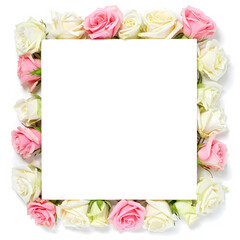 Blank White Paper Card Mockup on Pink and White Roses Frame