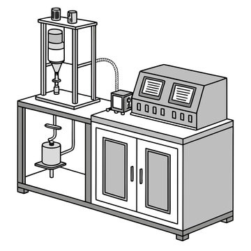 Precise food viscosity measurement technology in a laboratory setup, using advanced equipment to analyze liquid and semi-solid food properties on white.