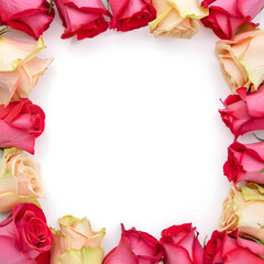Square Floral Frame of Red and Peach Roses with Central Copy Space