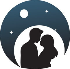silhouette of a couple at night scene vector design art