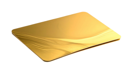 A golden, rectangular object with smooth curves and a flowing design against black