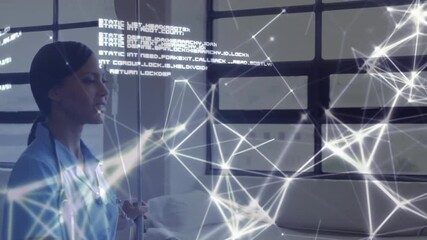 Animation of network of connections with data processing over diverse doctors in hospital - Powered by Adobe