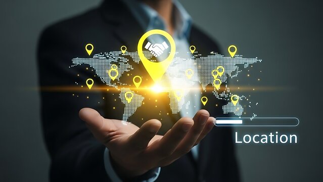 Global business partnership and logistics location tracking concept