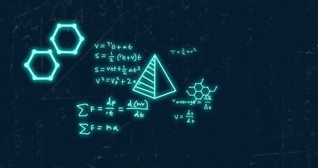 Animation of mathematical equations on black background - Powered by Adobe