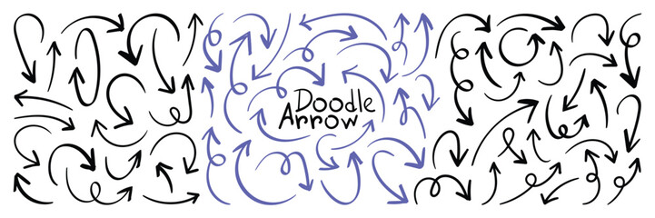 Obraz premium Simple hand drawn arrow symbols doodle line art vector set. Different hand drawn arrow element collection. Vector illustrator