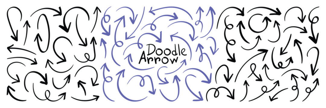 Simple hand drawn arrow symbols doodle line art vector set. Different hand drawn arrow element collection. Vector illustrator