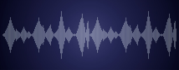 Onda de sonido digital con barras de frecuencia sobre fondo azul oscuro