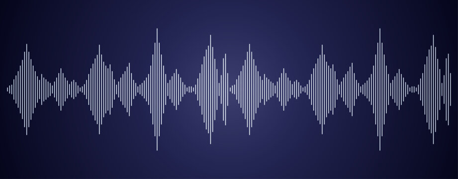 Onda de sonido digital con barras de frecuencia sobre fondo azul oscuro