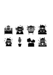 Obraz premium Urban Beekeeping Silhouette, Luxury Penthouse Rooftop Garden, Biodiversity and Sustainable City Lifestyle Vector Graphic