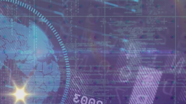 Interface loading code scrolling cubes drifting globe rotating label flipping to show Tokyo data