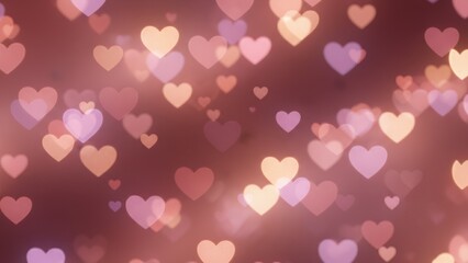 Pink and purple heart shape bokeh light background for Valentines Day. Love and romance concept for greeting card. Holiday celebration design background.