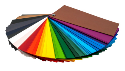 Fan-shaped color swatches on a black background, showcasing vibrant hues