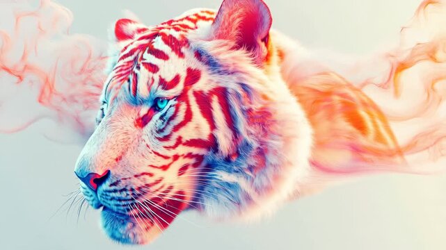 Colorful abstract representation of a tiger with swirling patterns and vibrant hues