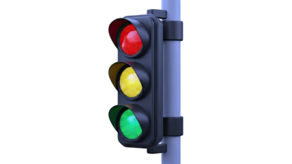 Traffic Light with Red, Yellow, and Green Lights Illuminated