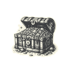 Vintage Treasure Chest Halftone Illustration isolated on transparent background, generative ai