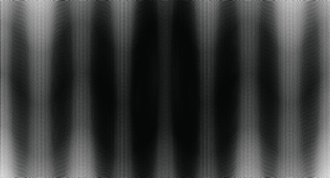 Black and white halftone double slit wave pattern with gradient dotted texture.