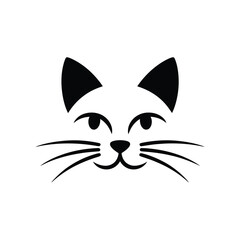 Fototapeta premium Simple black cat face illustration with whiskers and pointed ears