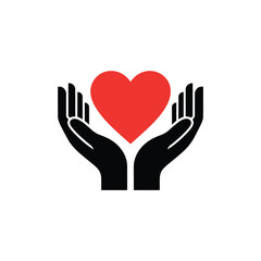 Obraz premium Caring hands gently hold a bright red heart symbol of love