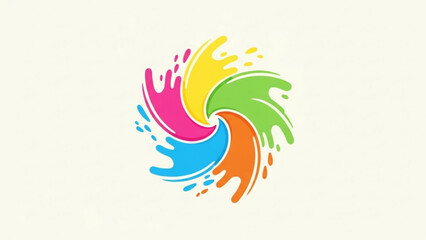 Vibrant colorful paint splashes in a swirling motion on a white background symbolizing creativity and design