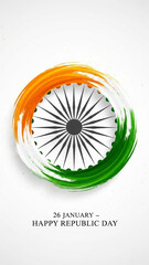 Minimalist Ashoka Chakra Brush Stroke Design in Saffron, White and Green &ndash; Happy Republic Day 26 January