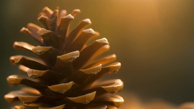Detailed close up of a pinecone with warm backlighting.