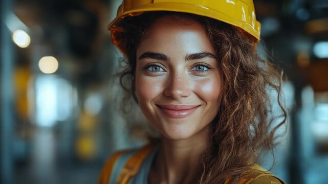 Dedicated Worker's Radiant Smile: Capturing the essence of a diligent worker, a captivating smile emanates from a person wearing a safety helmet.