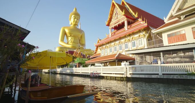 Big Golden Buddha Dhammakaya Tep Mongkol Buddha at Wat Paknam Bhasicharoen temple sightseeing travel in Bangkok Thailand 
