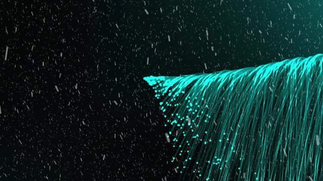 Animation of blue spots and light trails and binary coding over blue grid