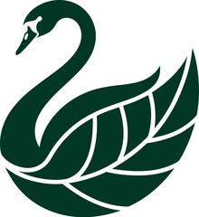 Naklejka premium A stylized dark green swan logo with leafy design elements on a light background