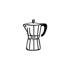 Coffee pot hand drawn illustration. Coffee vector doodle icon