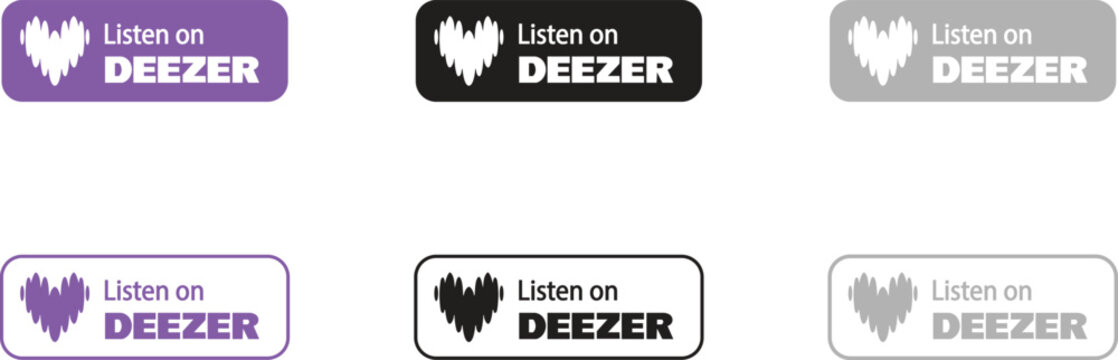 Listen on Deezer Music Streaming Service Button Vector Set