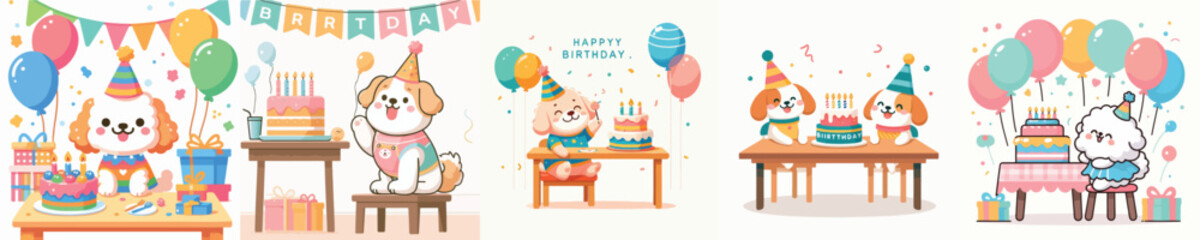 Fototapeta premium cute dog vector having a birthday