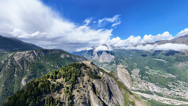 Fort du Telegraphe with valley landscape in the background, Savoie, Auvergne-Rhone-Alpes, France, Europe.