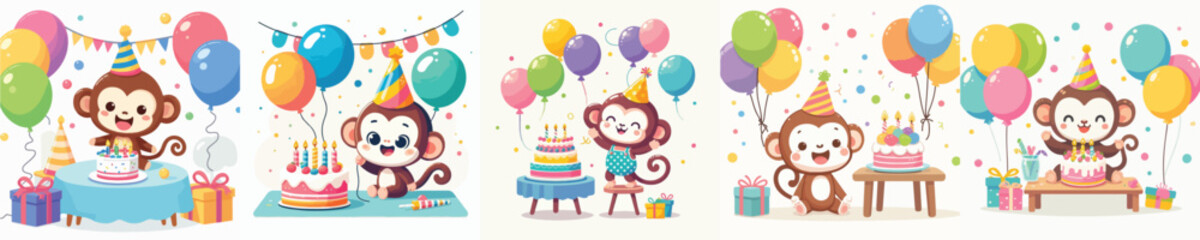 cute monkey vector having birthday © Jefri Syahputra BKL