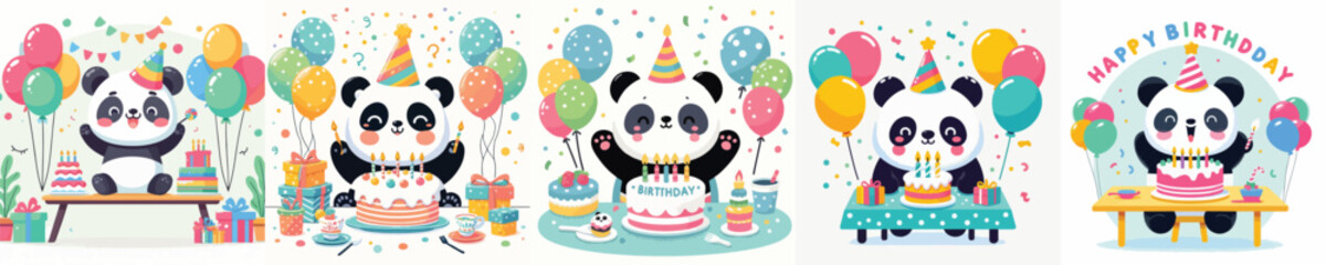 cute panda vector having a birthday © Jefri Syahputra BKL