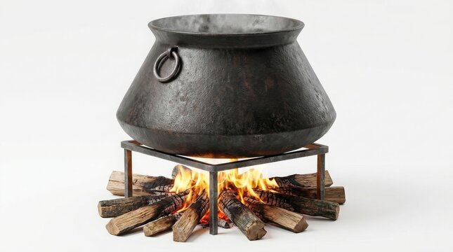 Traditional Malabar Biryani cooking in a large copper pot or chembu over a wood fire, authentic Kerala Mappila cuisine preparation with steam and smoke, rustic village kitchen, 8k resolution.