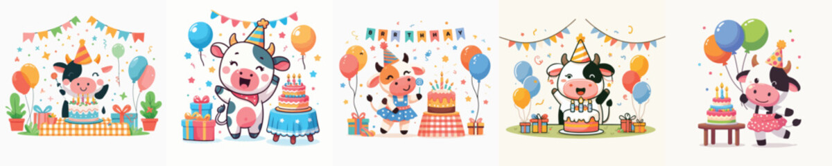 Fototapeta premium cute cow vector having a birthday