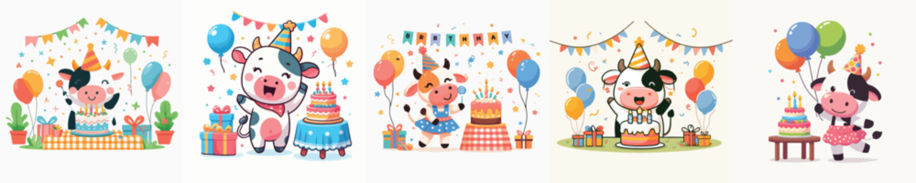 cute cow vector having a birthday
