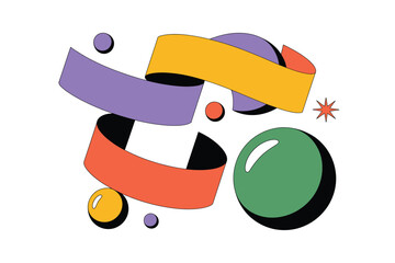 A colorful abstract illustration featuring various shapes and vibrant colors