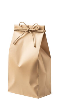 Brown paper bag with string bow, isolated on transparent background