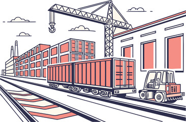 Freight Train Transport Vector Illustration for Business & Logistics Use